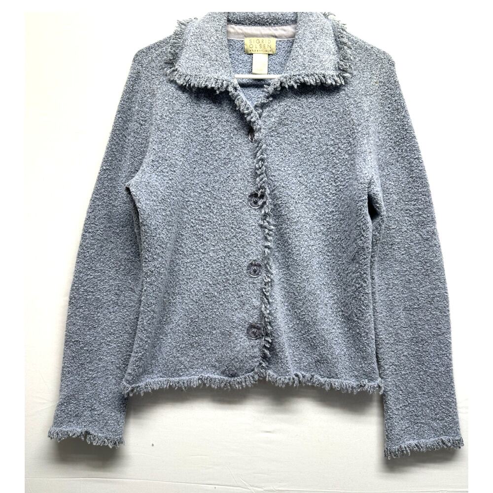 Vintage Sigren Olsen Blue Wool Blend Button Front Cardigan Med Grandmacore
